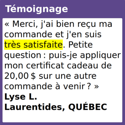 Témoignage satisfaite certificat cadeau