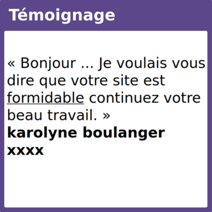 Témoignage site formidable beau